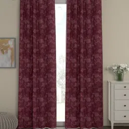 Maroon Polyester FLoral 9ft Semisheer Eyelet 2 Pcs Door Curtains by ROSARAHOME-picture-22