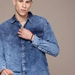 Roadster Men Faded Oversized Pure Cotton Denim Casual Shirt-image-85