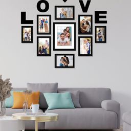 RANDOM Set Of 9 Black Individual Photo Frames With Love & Heart Plaque-5