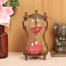 EXIM DECOR Copper-Toned & Pink Carving Antique Sand Hourglass-image-4