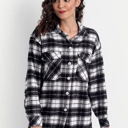 Emprall Women Multicoloured Checked Fleece Longline Tailored Jacket-16
