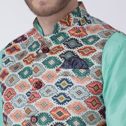 hangup plus Men Printed Kurta with Pyjamas & Nehru Jacket image 5