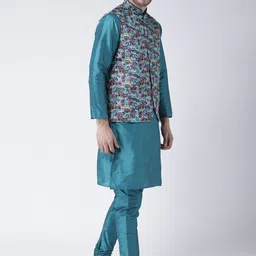 hangup plus Men Mandarin Collar Kurta with Pyjamas With Nehru Jacket image 3