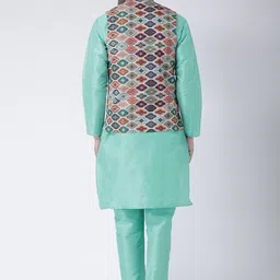 hangup plus Men Printed Kurta with Pyjamas & Nehru Jacket image 4
