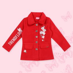 CUTECUMBER Girls Floral Printed Tweed Overcoat-picture-1