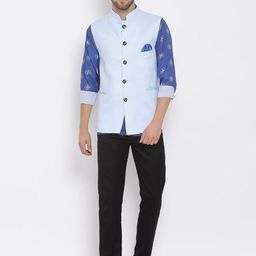 Hangup Men Printed Linen Kurta with Trousers & Printed Nehru Jacket-28