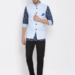 Hangup Men Printed 3 Piece Kurta with Trousers & Nehru Jacket-14