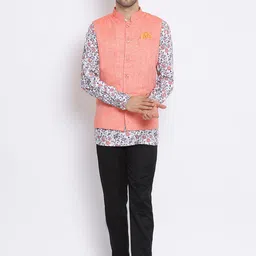 Hangup Men Floral Printed Kurta with Trousers Nehru Jacket-7