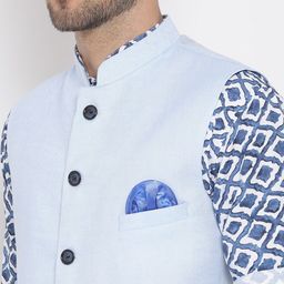 Hangup Men Printed Linen Kurta with Trousers & Nehru Jacket image 5