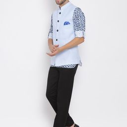 Hangup Men Printed Linen Kurta with Trousers & Nehru Jacket image 2
