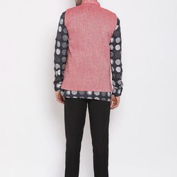 Hangup Men Printed Linen Kurta with Trousers & Nehru Jacket image 2