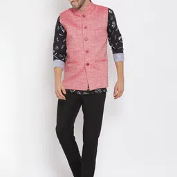 Hangup Men Printed Linen Kurta with Trousers & Nehru Jacket image 2