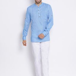 Hangup Men Blue Printed Kurta with Pyjamas & Nehru Jacket Set image 5