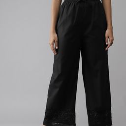 ADA Women Black Ethnic Motifs Hem Design Handloom Handloom Palazzos-image-80