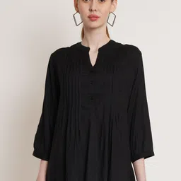 IX IMPRESSION Pintuck Mandarin Collar A-Line Top-image-55