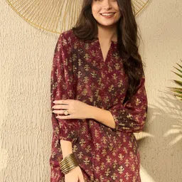 KALINI Floral Print Mandarin Collar Top-picture-13