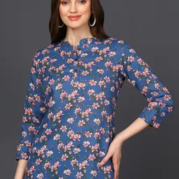 KALINI Floral Printed Mandarin Collar Top-image-18