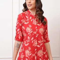 Vishudh Floral Print Three-Quarter Sleeves Mandarin Collar Top-image-34