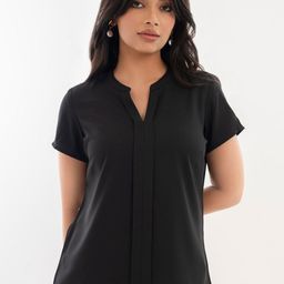 Halff Grey Mandarin Collar Short Sleeves Solid Top-image-8