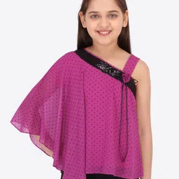CUTECUMBER Purple Printed Georgette Regular Top-picture-29