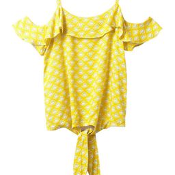 Cub McPaws Girls Yellow Printed Cold Shoulder Sleeves Regular Top-picture-17
