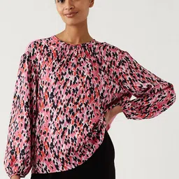 Marks & Spencer Abstract Printed Puff Sleeve Regular Top image 2