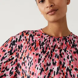 Marks & Spencer Abstract Printed Puff Sleeve Regular Top image 3