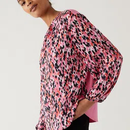 Marks & Spencer Abstract Printed Puff Sleeve Regular Top image 4
