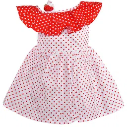 Wish Karo Kids Girls Polka Dot Printed Off-Shoulder Cold-Shoulder Fit & Flare Dress-image-51