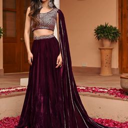 Lavanya The Label Embellished Velvet Ready to Wear Lehenga & Blouse With Attached Dupatta-image-1