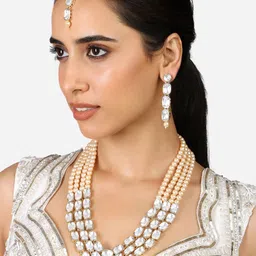 Zaveri Pearls Gold Plated Kundan Studded & Pearls Beaded Jewellary Set-10