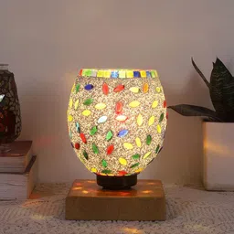 Devansh White & Red Mosaic Design Glass Shade Table Lamp-35