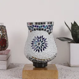 Devansh White & Blue Mosaic Design Glass Shade Table Lamp-45