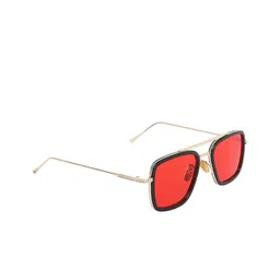 GARTH Unisex Red Lens & Gold-Toned Rectangle Sunglasses with UV Protected Lens-14
