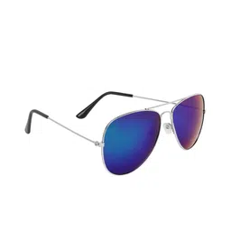 GARTH Unisex Blue Lens & Steel-Toned Aviator Sunglasses with UV Protected Lens-37