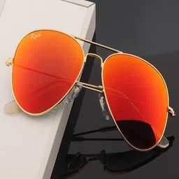 RESIST EYEWEAR Unisex Orange Lens & Gold-Toned Aviator Sunglasses with UV Protected Lens-37