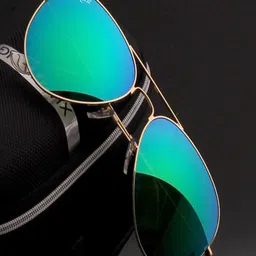 RESIST EYEWEAR Unisex Green Lens & Gold-Toned Aviator Sunglasses with UV Protected Lens-56