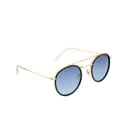 Ted Smith Unisex Blue Lens & Black Round Sunglasses with UV Protected Lens-50