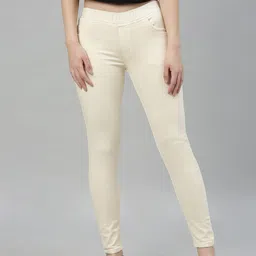 ADBUCKS Women's Beige Solid Denim Lycra Jeggings with 5 Pocket & Elasticated Waistband-picture-33