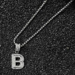 French Accent Men Silver-Plated Embellished B Alphabet Pendant With Chain-image-18