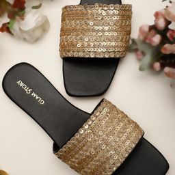 GLAM STORY Genuine Embellished Open Toe Flats-26