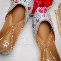 GLAM STORY Embellished Round Toe Leather Mojaris-image-4