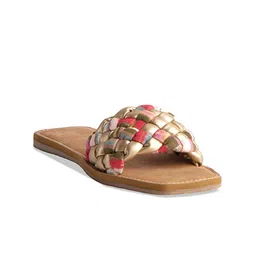 ERIDANI Textured Open Toe Flats With Braided detail-picture-2