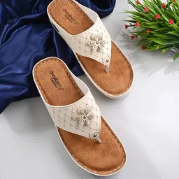 DressBerry Cream Embellished Ethnic Open Toe Flats-image-1