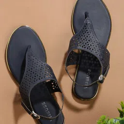 Vishudh Women Navy Blue Open Toe Flats-image-9