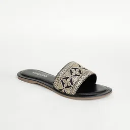 Vishudh Women Black & Silver-Toned Embellished Open Toe Flats-55