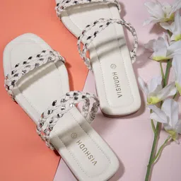 Vishudh Women White Embellished Open Toe Flats-image-81