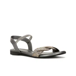 Bata Embellished Open Toe Flats-14