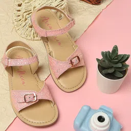 Aria Nica Girls Pink Embellished Open Toe Flats-20