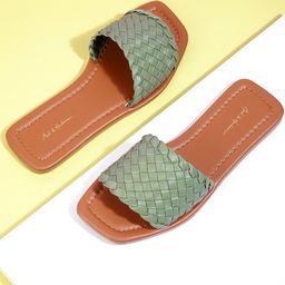 Mast & Harbour Women Sage Green Woven Design Open Toe Flats-image-29